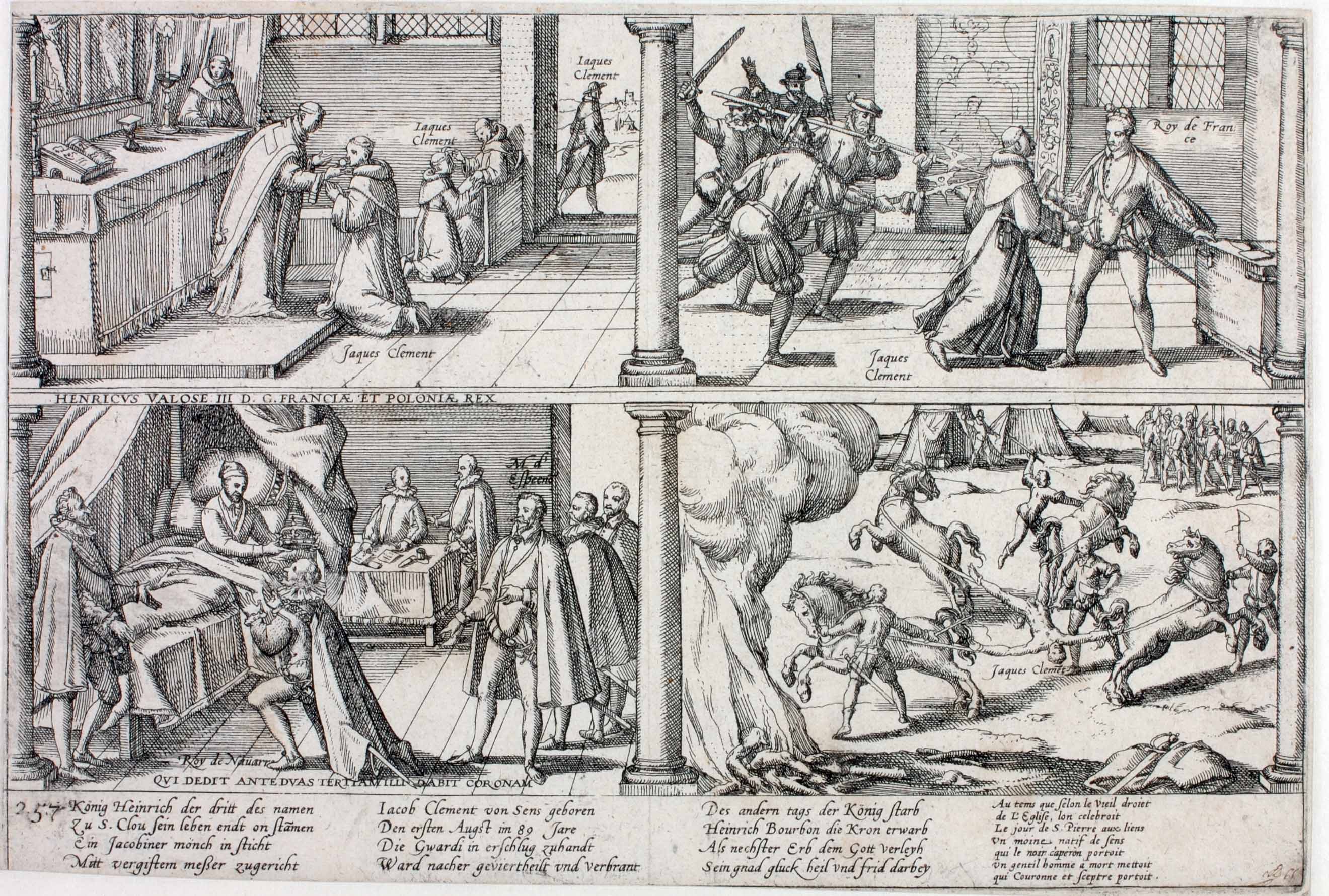 1589.Communion de Jacques Clément ; Assassinat d'Henri III, mort du roi et supplice de Jacques Clément (titre complet)